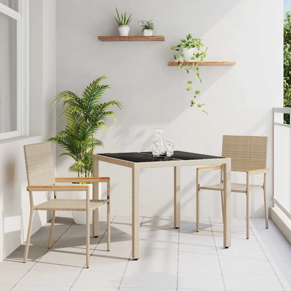 Set da Pranzo per Giardino 3 pcs Beige polyrattan
