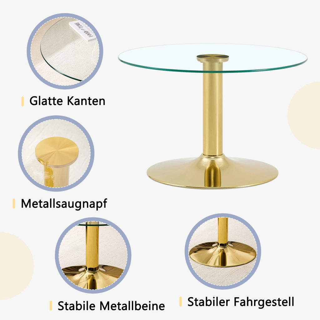 Tavolino da salotto rotondo in vetro temperato ca. 70 cm, tavolino da caffè moderno con struttura in metallo robusto per soggiorno