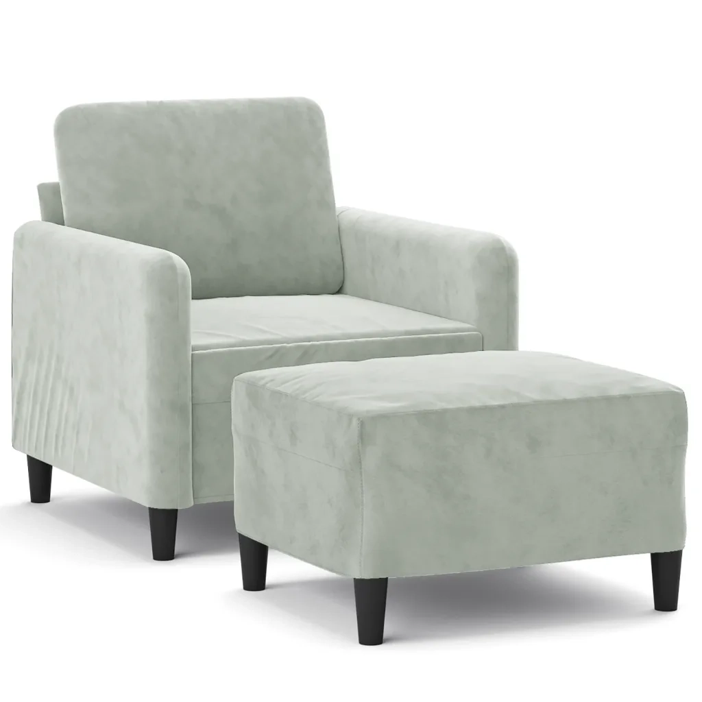 Poltrona con Poggiapiedi Grigio Chiaro 60 cm in Velluto