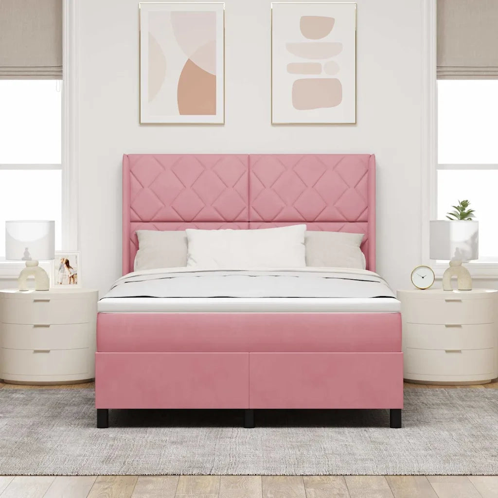 Letto a molle con materasso Rosa 160 x 200 cm Velluto