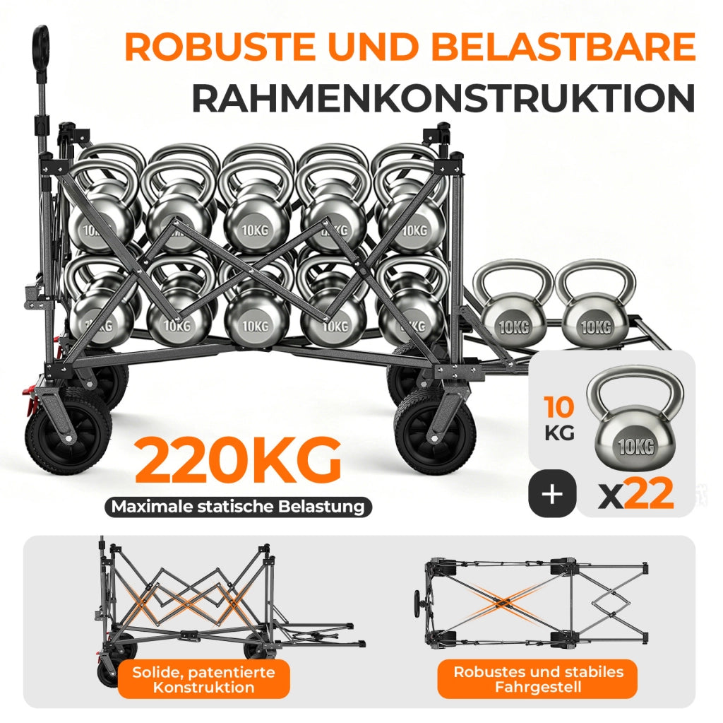 Carrello pieghevole 140 cm con sponda estensibile nero/grigio