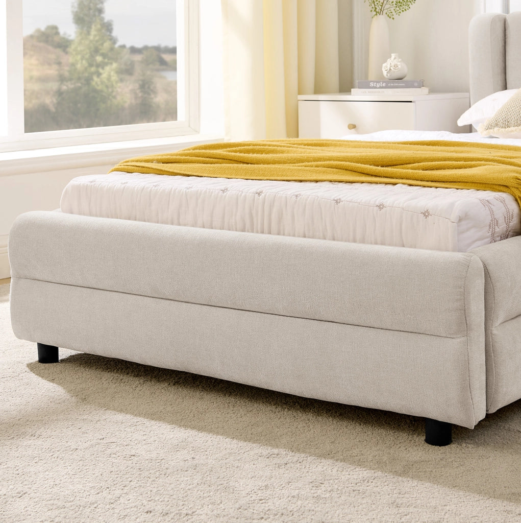 Letto con struttura in chenille beige 90 cm, design minimalista europeo