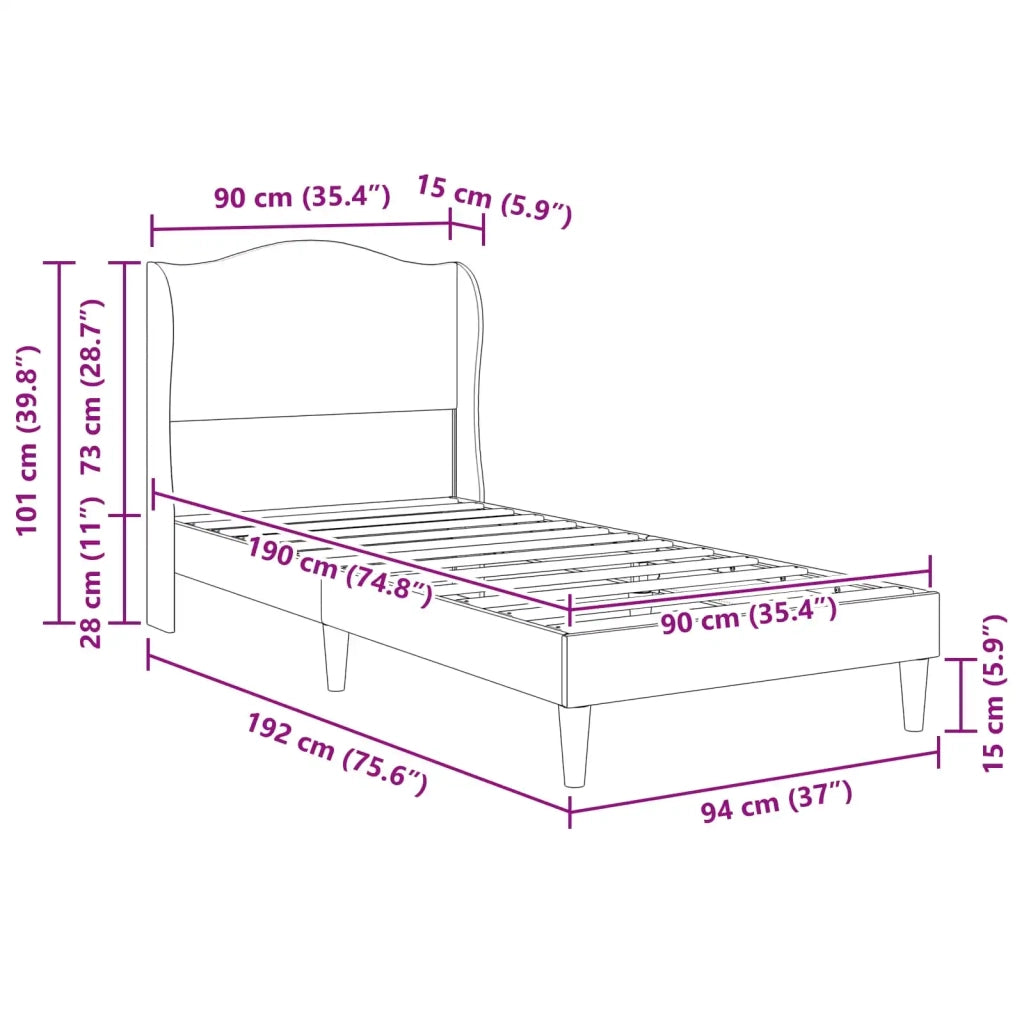 Letto singolo | Letto per adulti | Struttura del letto con testiera Nero 90 x 190 cm Similpelle