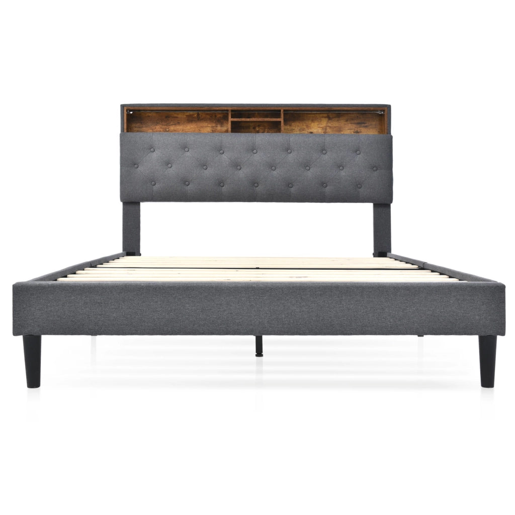 Letto imbottito grigio 140x200 con testiera contenitore