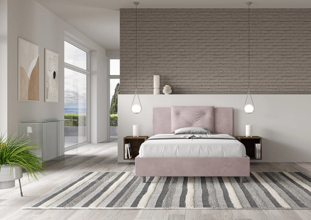 BS COM Letto matrimoniale francese senza rete imbottito 140x210 microfibra glicine