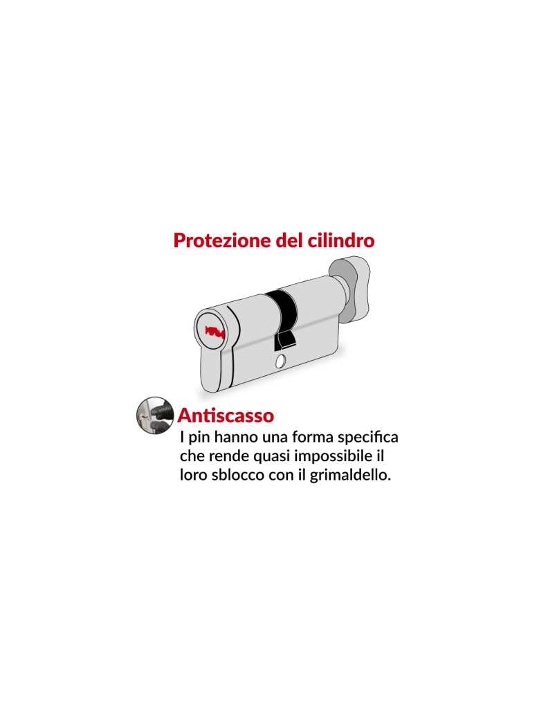 Cilindro europeo a pomolo 30BX30mm Trafic 6, ottone, antiperforazione, antirottura, 5 chiavi piatte reversibili- THIRARD