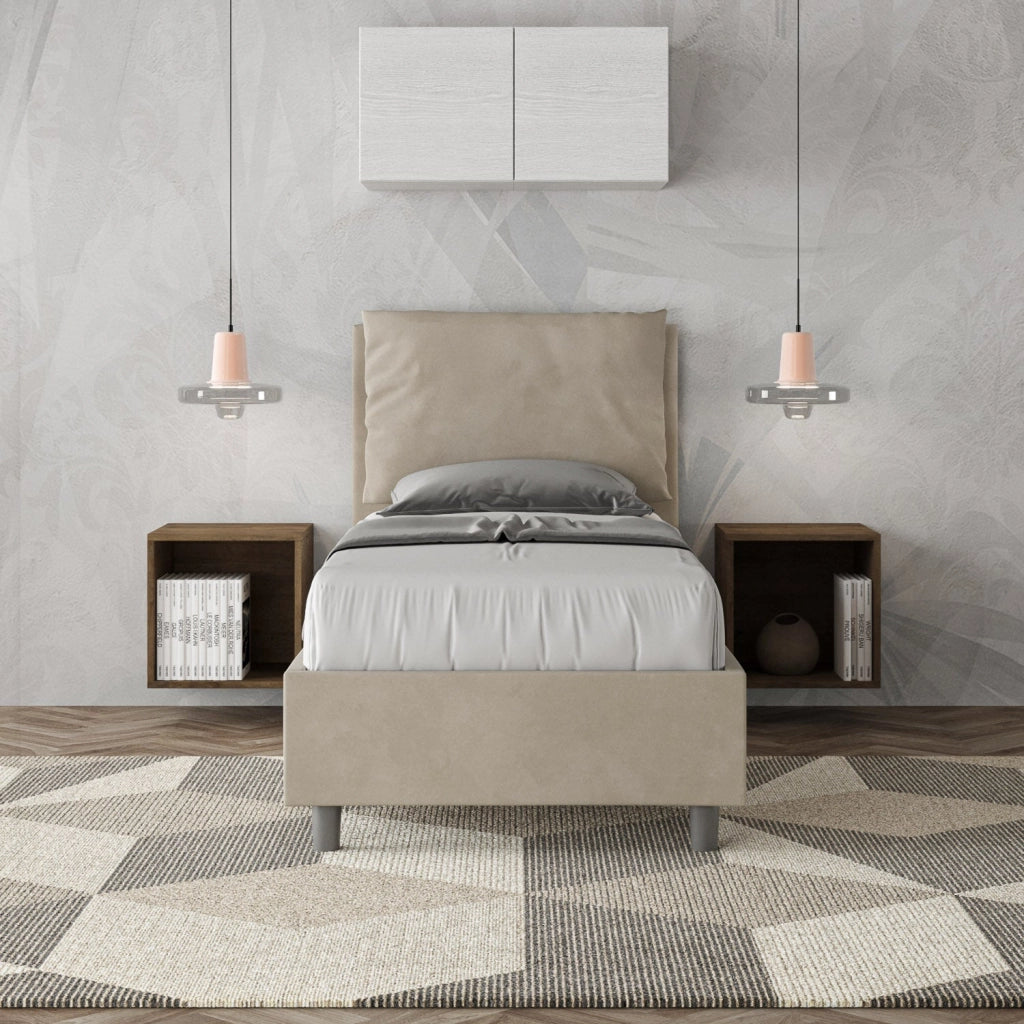 Letto Singolo 90x190 cm con Rete e Contenitore Antea Sabbia
