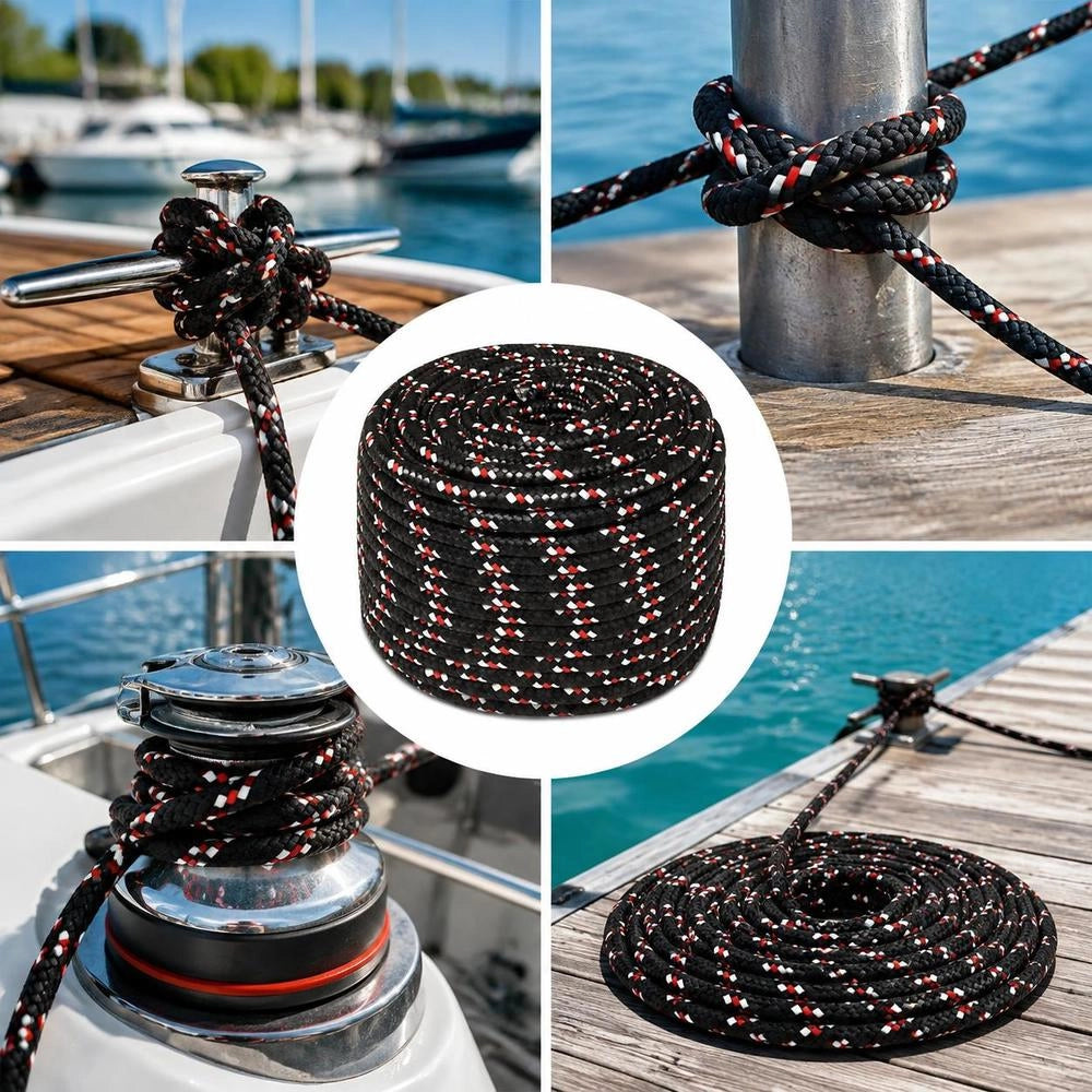 Cima per barca in polipropilene, nera, 14 mm, 25 m – robusta e durevole, ideale per ormeggio, campeggio e uso esterno, pratica