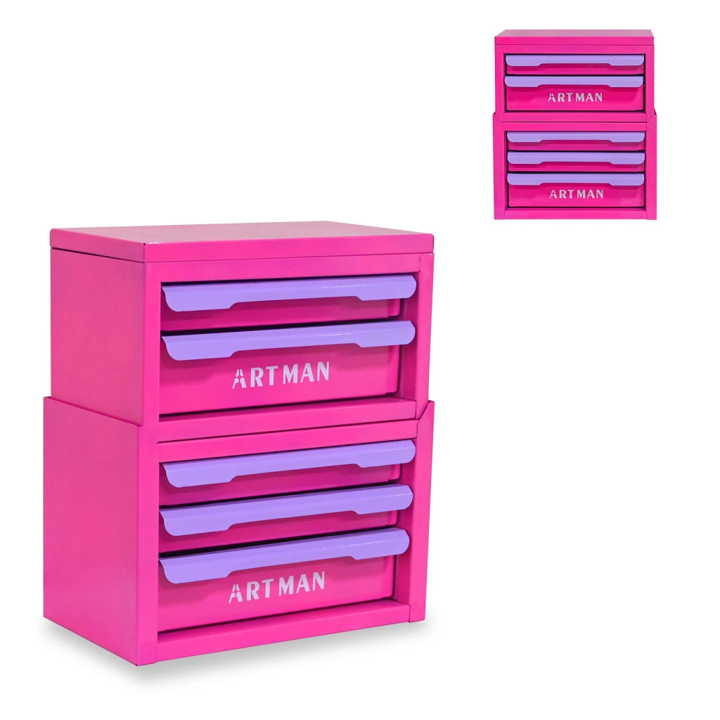 CASSETTIERA Organizer da scrivania 5 cassetti in acciaio Viola/Rosa
