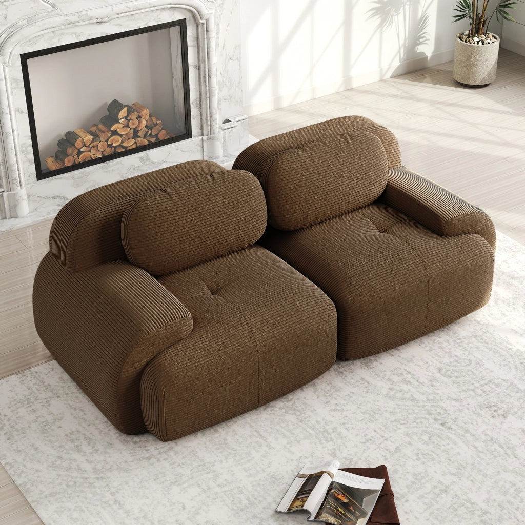 Divano 2 Posti in Velluto a Coste Modulare con Braccioli ¨C MINIMAL ¨C Marrone