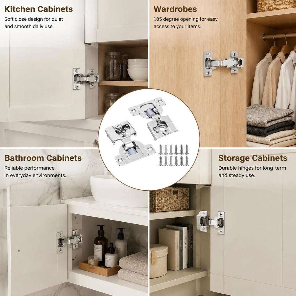 Cabinet Hinges, Set Of 40, Partially Surface-mounted Furniture Hinges, 105-degree Opening Angle, Soft-close, Hinges For Framed Cabinet Types, With Mounting Screws, 71 X 57 X 18 Mm