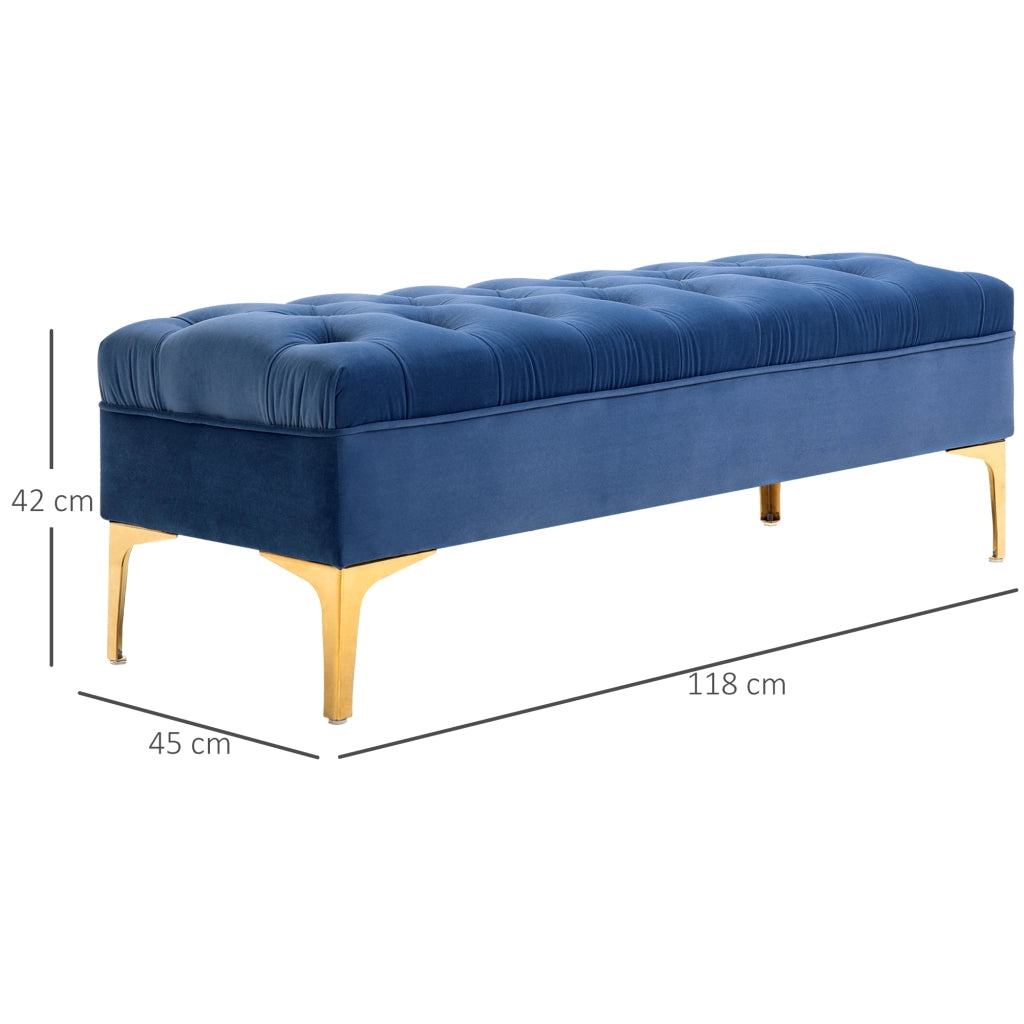 Panca imbottita con piedini ¨C Xylo ¨C velluto blu camera da letto