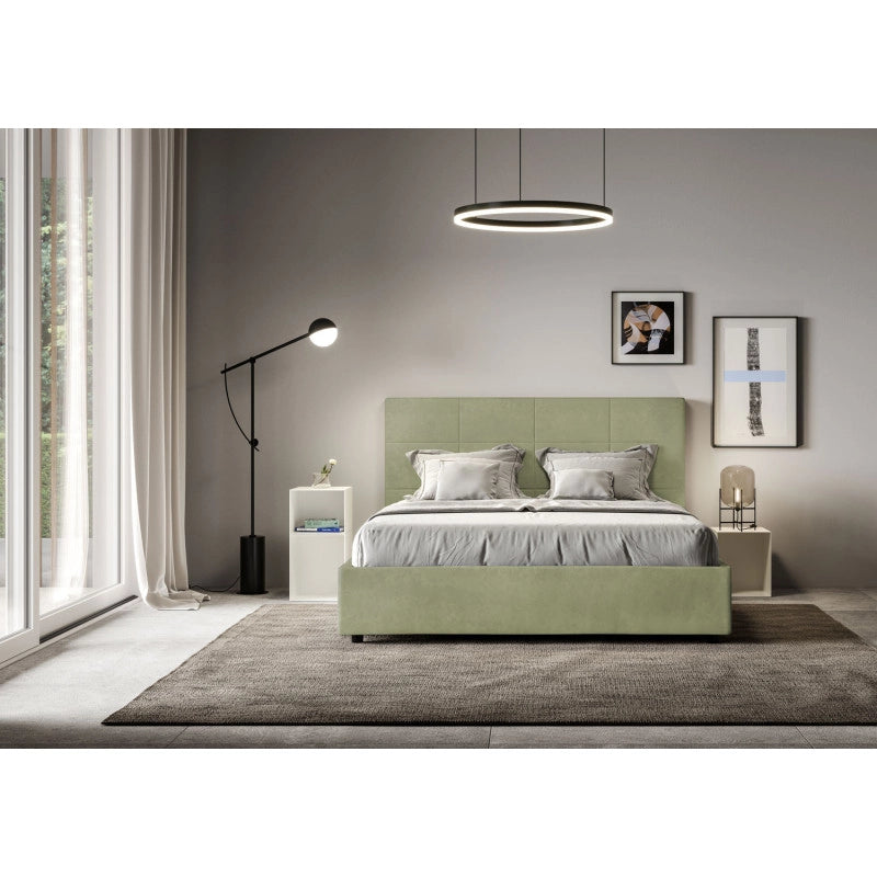 Letto imbottito Letto Matrimoniale alla Francese 150x200 cm Mika - Con rete,Microfibra,Tè verde