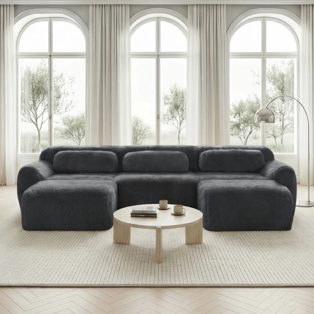 Divano Modulare a U con Cuscini, Tessuto Morbido ¨C MINIMAL ¨C Grigio