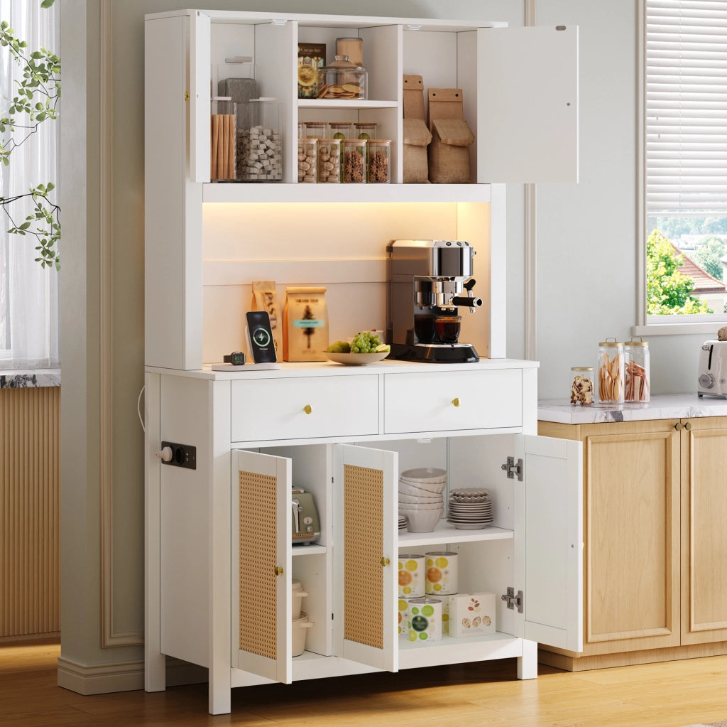 Mobile alto da cucina bianco in MDF con LED RGB e prese, 100 × 40 × 180 cm