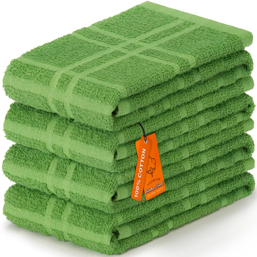 Set di 4 strofinacci, 100% cotone, 38x64 cm, 400 g/m², colore verde