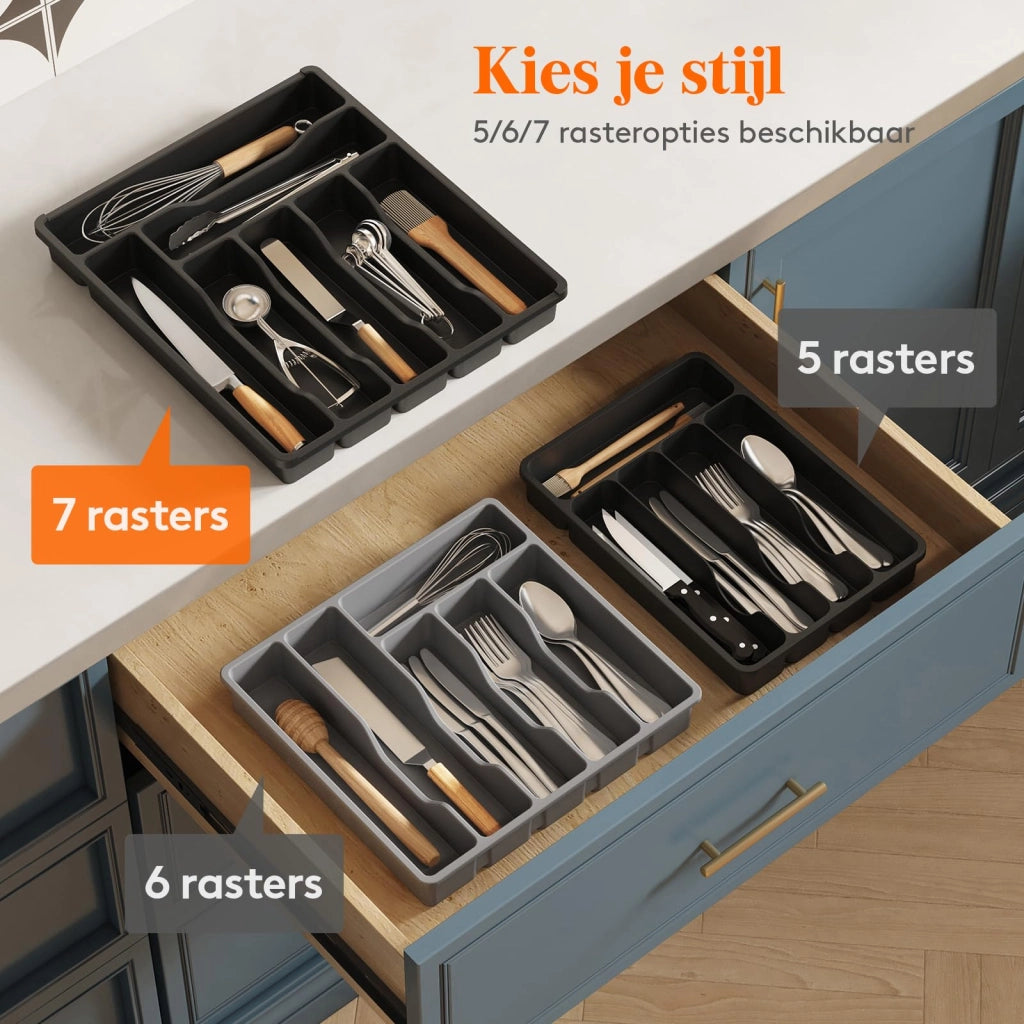 Organizzatore per cassetti delle posate, 7 scomparti, plastica, nero