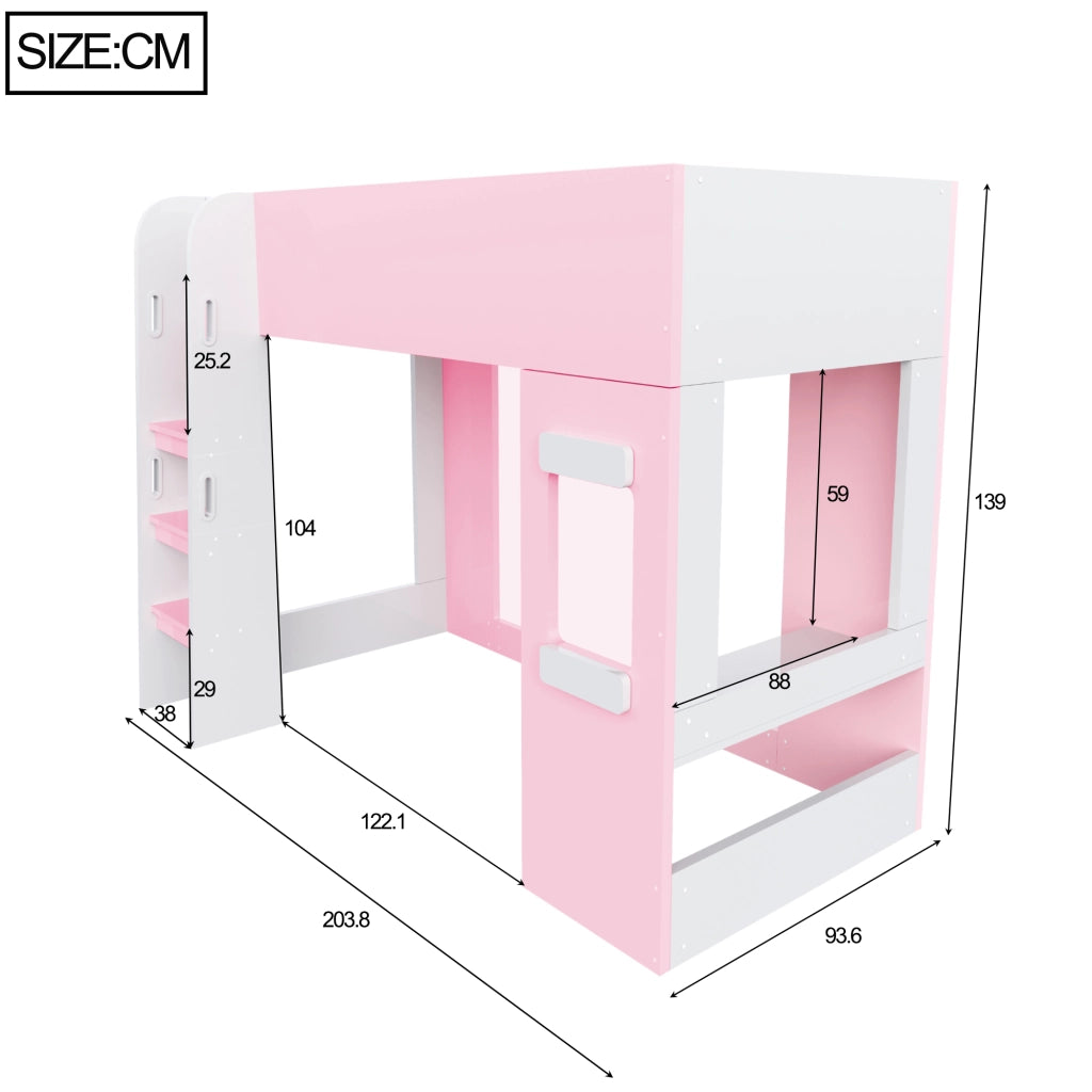 Letto a soppalco 90x200 cm con LED e scrivania