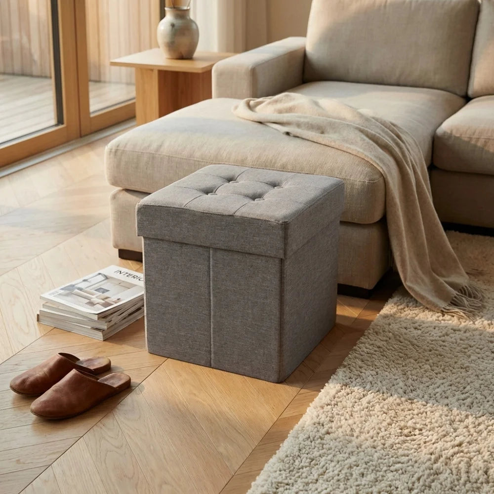 Pouf contenitore in stoffa Grigio
