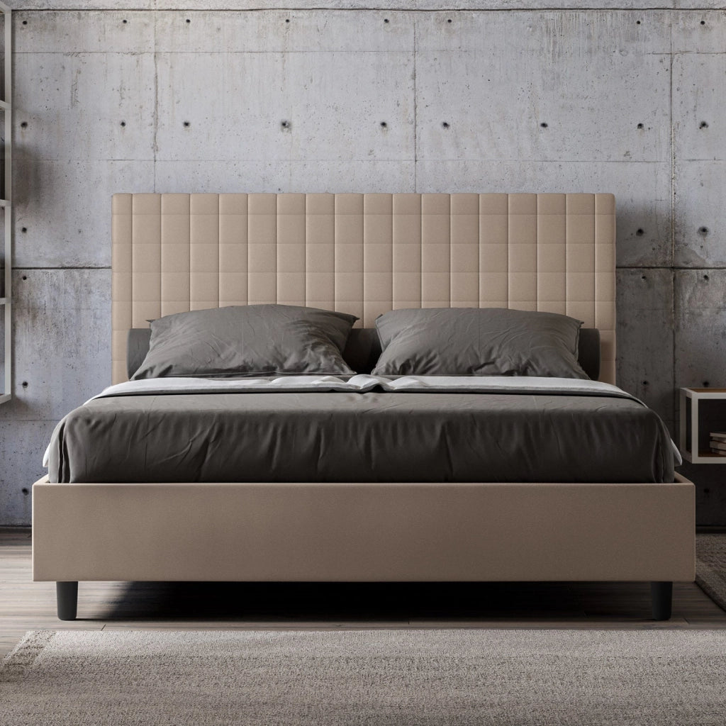 Letto queen size senza rete imbottito 150x190 similpelle bianco Sunny