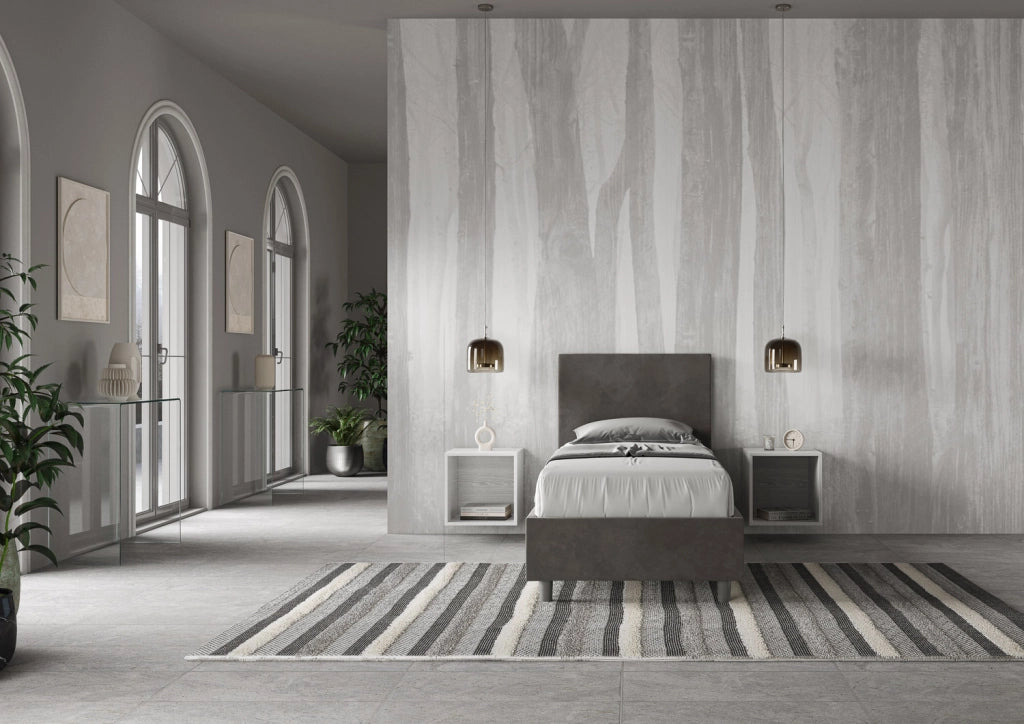 Letto Singolo Imbottito in Microfibra 100x210 Con Rete Adele Grigio