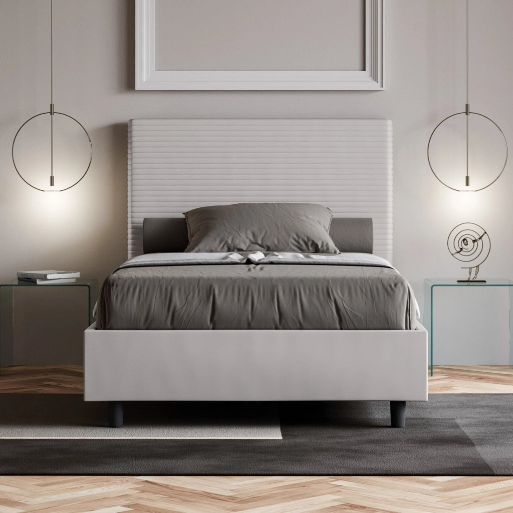 Letto Singolo rivestito in Similpelle 90x210 Con Rete Focus Bianco
