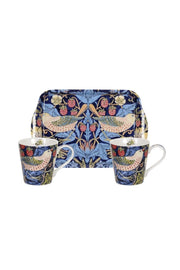 Set Mok & Tablett "Strawberry Thief" blu, composto da 3 pezzi