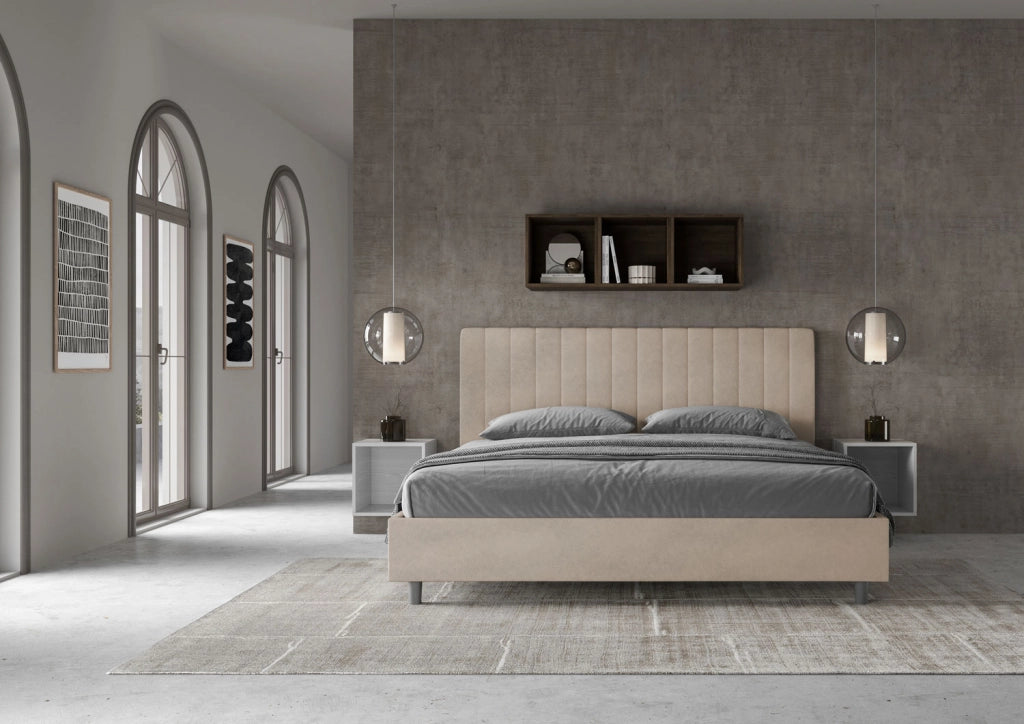 Letto Matrimoniale King Size in Microfibra 190x200 Con Rete Agueda Sabbia