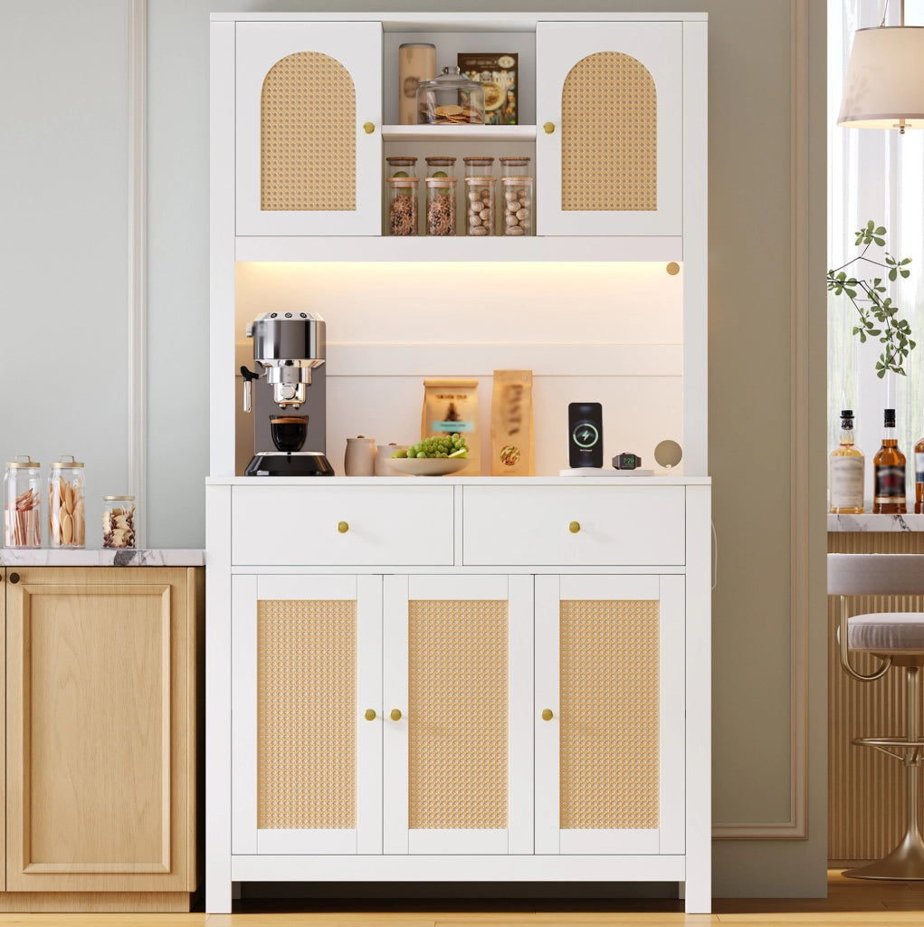 Mobile alto da cucina bianco in MDF con LED RGB e prese, 100 × 40 × 180 cm