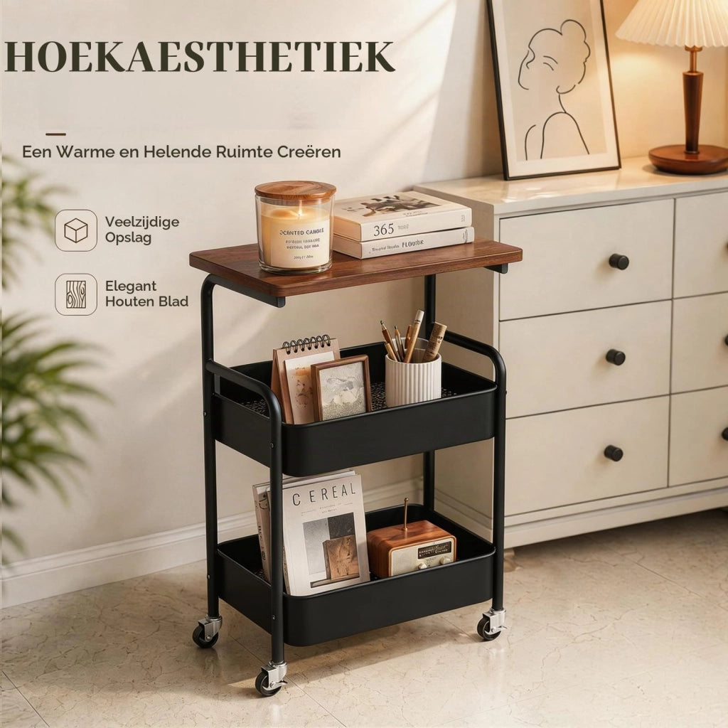 Carrello da cucina a 3 ripiani, carrello mobile, 43x30x77 cm, nero