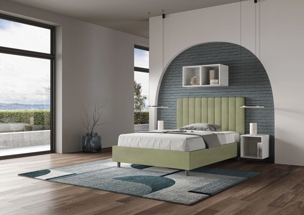 Letto una Piazza e Mezza Imbottito in Microfibra 130x210 Senza Rete Agueda Tè verde