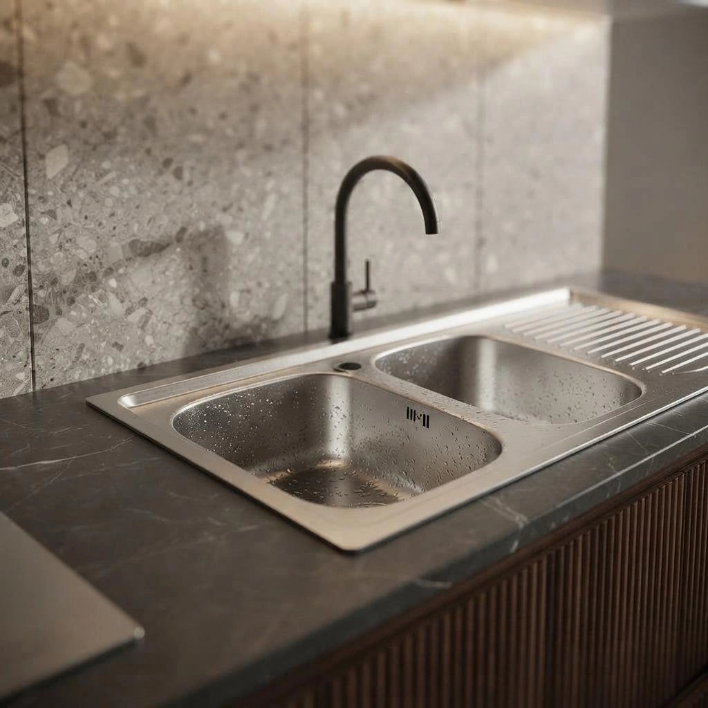 Lavello appoggio in acciaio inox 120 cm due vasche appoggio dx - Cromo