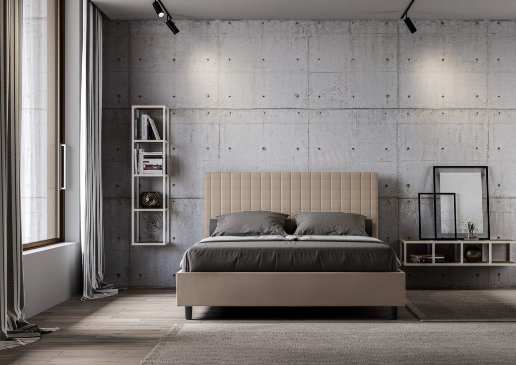 Letto queen size senza rete imbottito 150x190 similpelle bianco Sunny