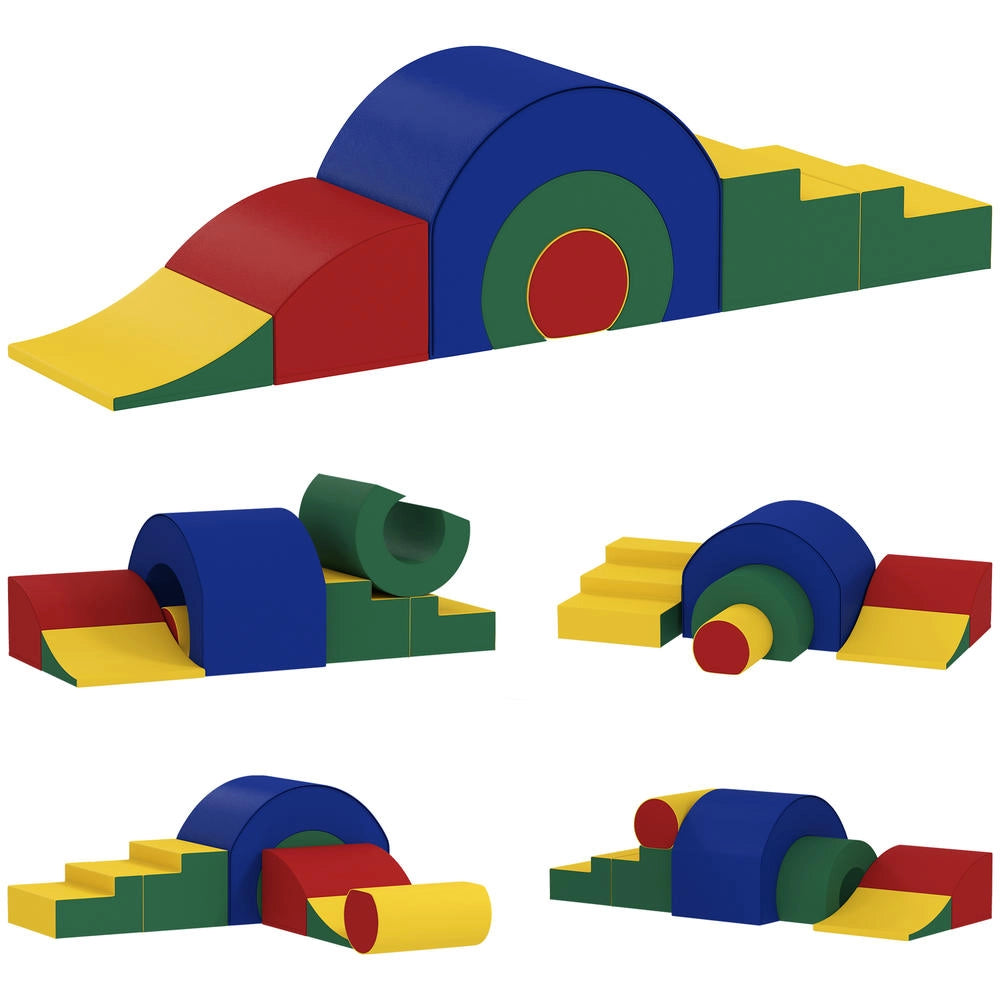 Set 5 Blocchi Morbidi per Bambini in Schiuma ed Ecopelle, Moduli da Gioco per Arrampicarsi e Gattonare da Interno, Multicolore
