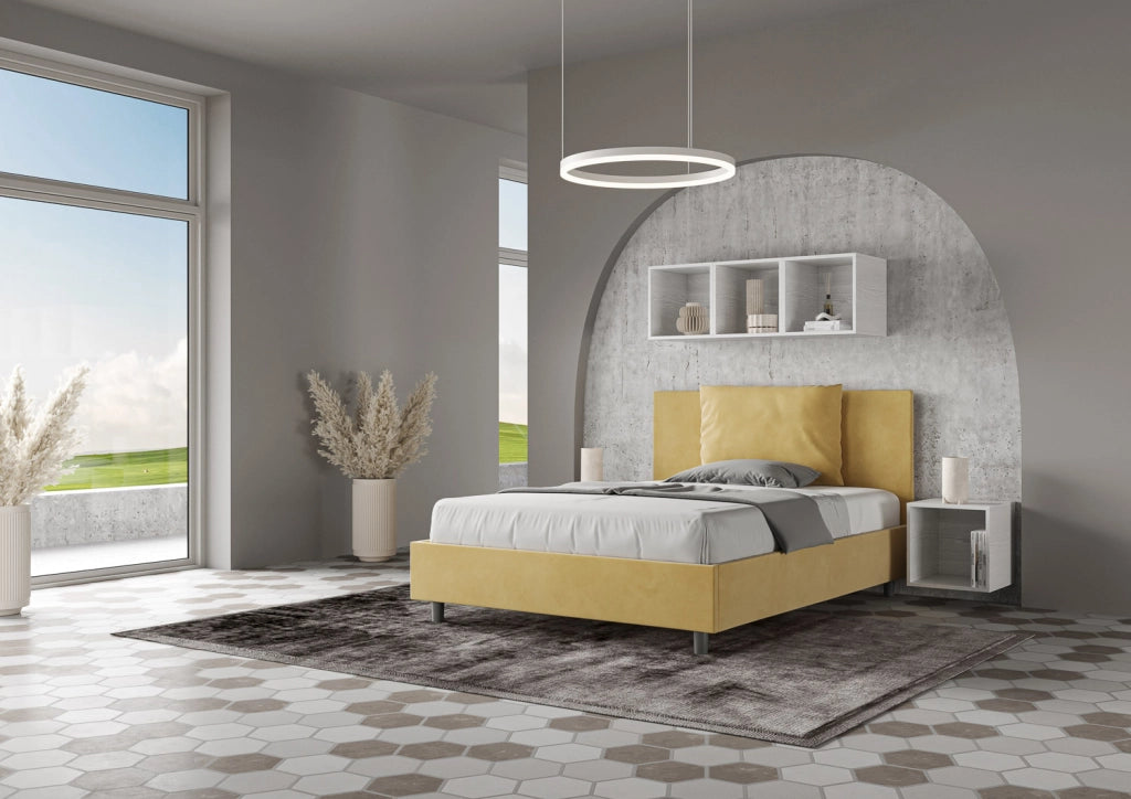 Letto una Piazza e Mezza Imbottito in Microfibra 110x200 Senza Rete Antea Ocra