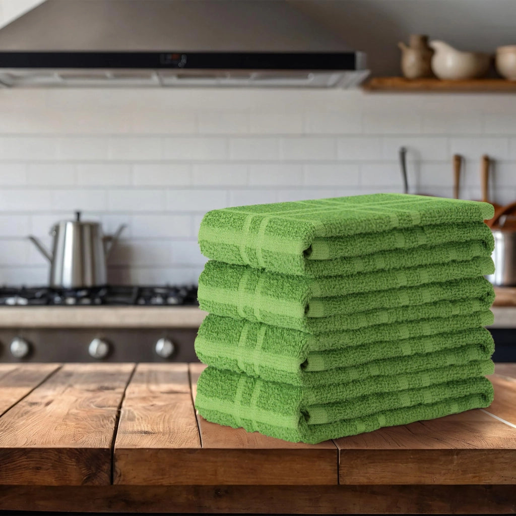 Set di 4 strofinacci, 100% cotone, 38x64 cm, 400 g/m², colore verde
