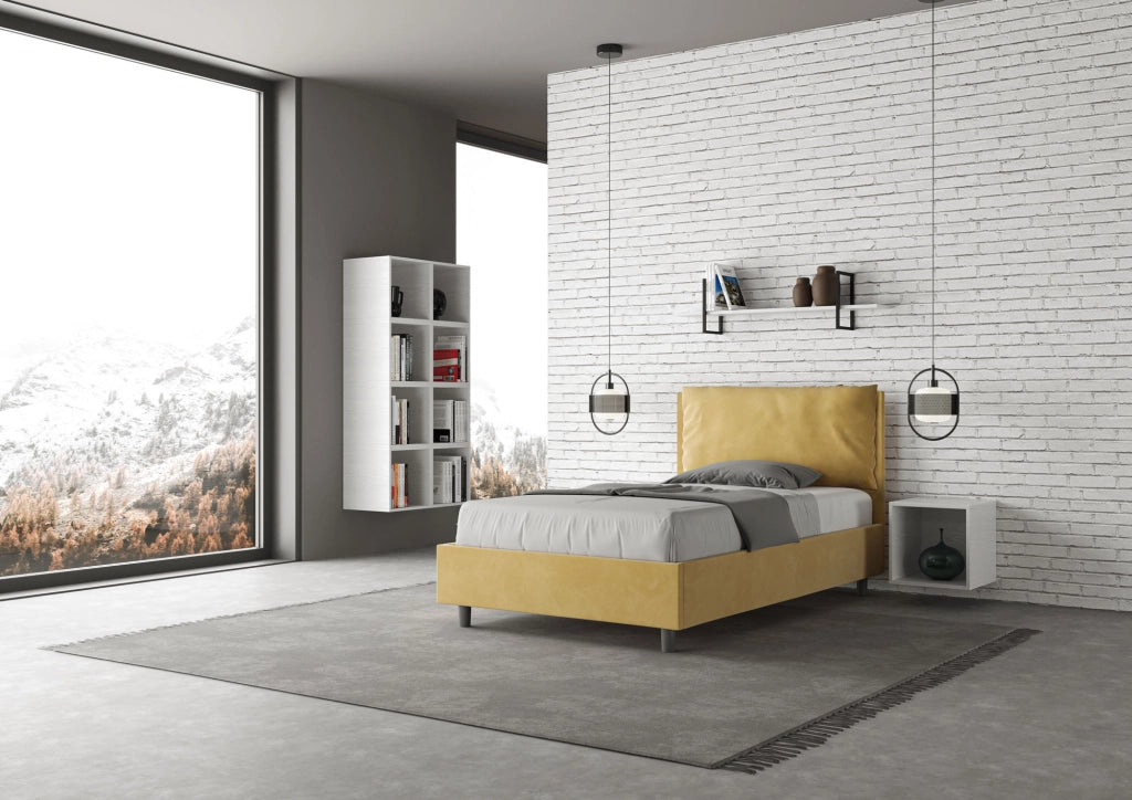 Letto una piazza e mezza rivestito in Microfibra con cuscini xl 120x210 Con Rete Antea Large Ocra