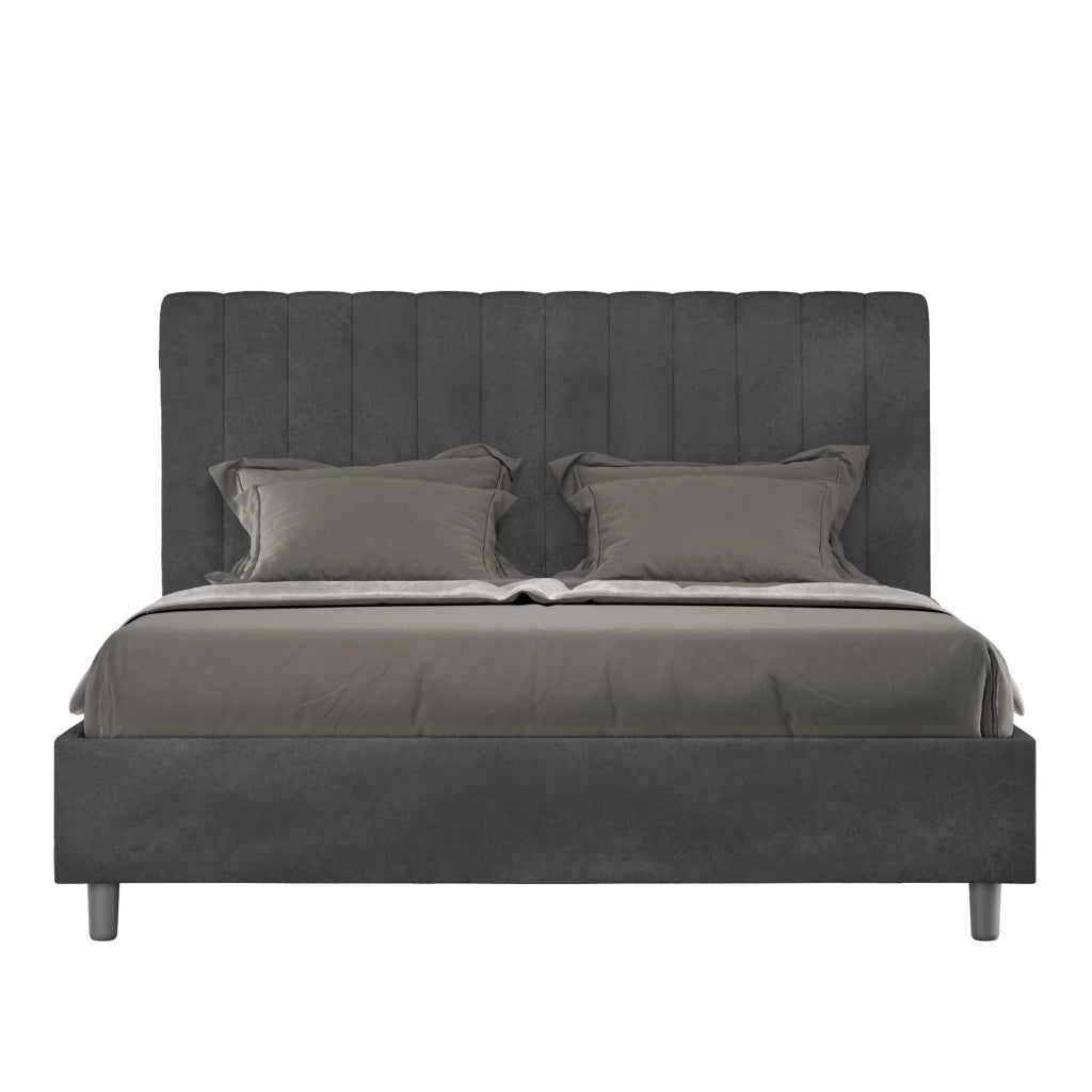 Letto Matrimoniale in Microfibra 150x200 Con Rete Agueda Grigio