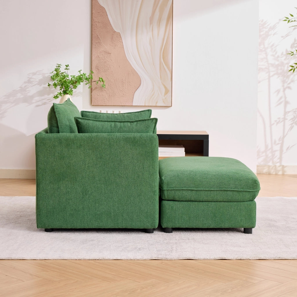 Poltrona modulare con pouf contenitore in velluto verde