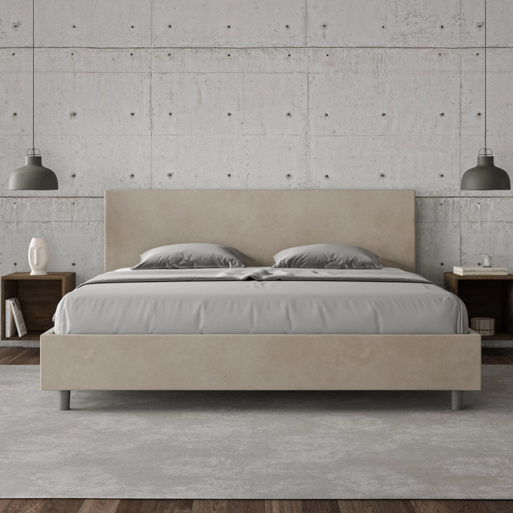 Letto Matrimoniale King Size in Microfibra 180x210 Con Rete Adele Sabbia