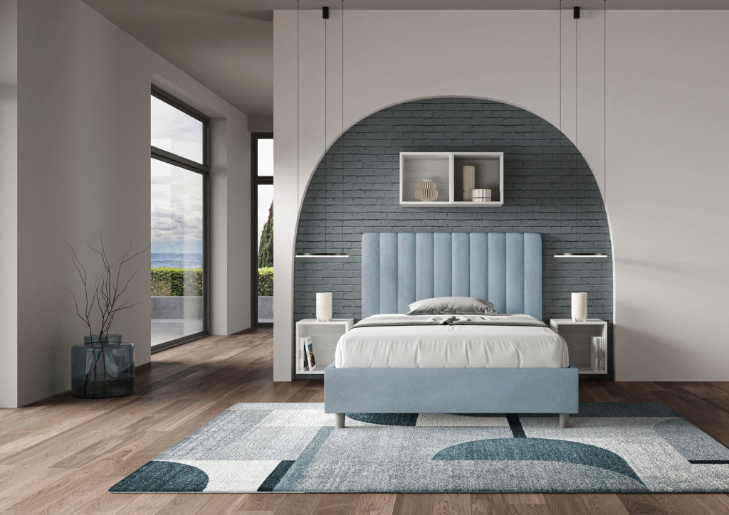Letto una Piazza e Mezza Imbottito in Microfibra 130x210 Con Rete Agueda Azzurro