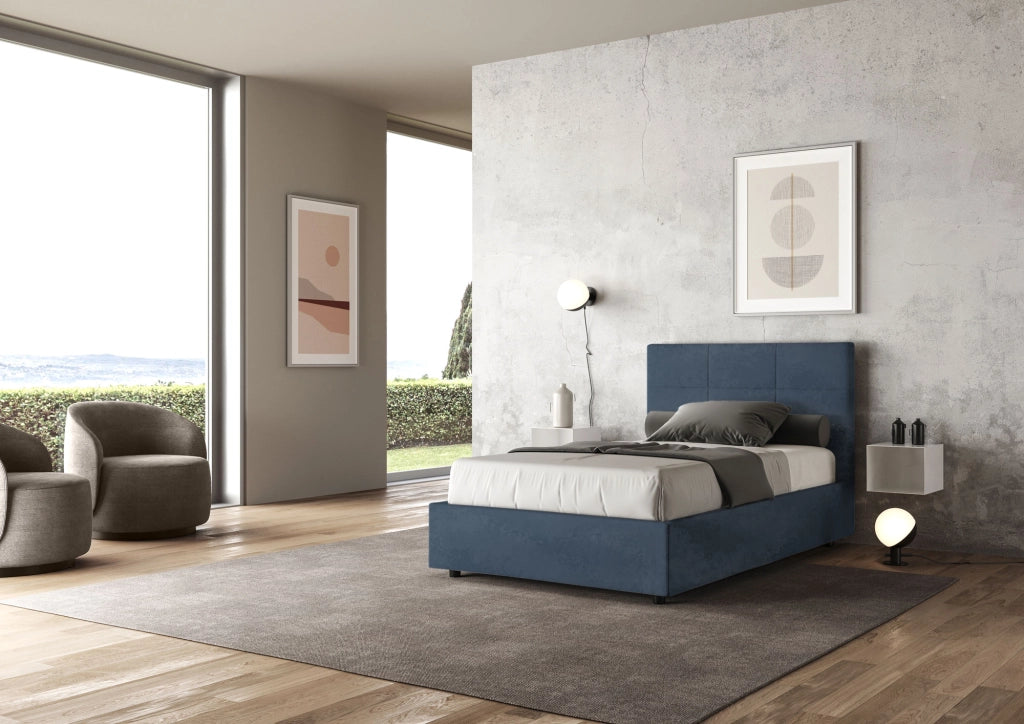 Letto una Piazza e Mezza Imbottito in Microfibra 120x190 Senza Rete Mika Blu