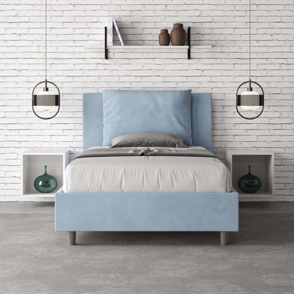 Letto una Piazza e Mezza Imbottito in Microfibra 110x200 Senza Rete Antea Azzurro