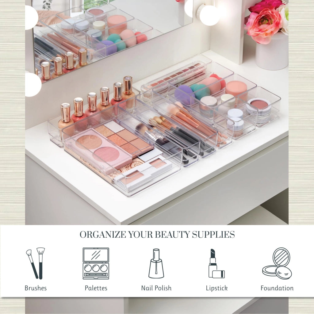 Set di organizer per cassetti, 10 pezzi, trasparenti, impilabili