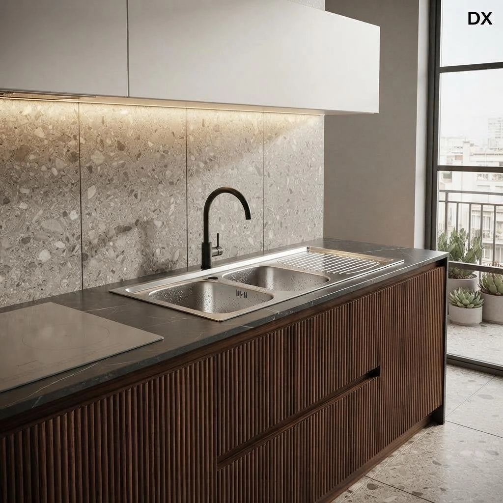 Lavello appoggio in acciaio inox 120 cm due vasche appoggio dx - Cromo