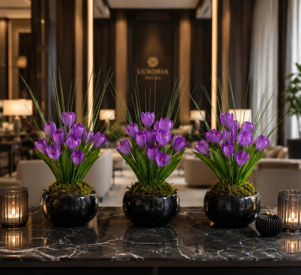 "Crocus artificiali, verde, 25 cm, set da 3, decorazione primaverile."