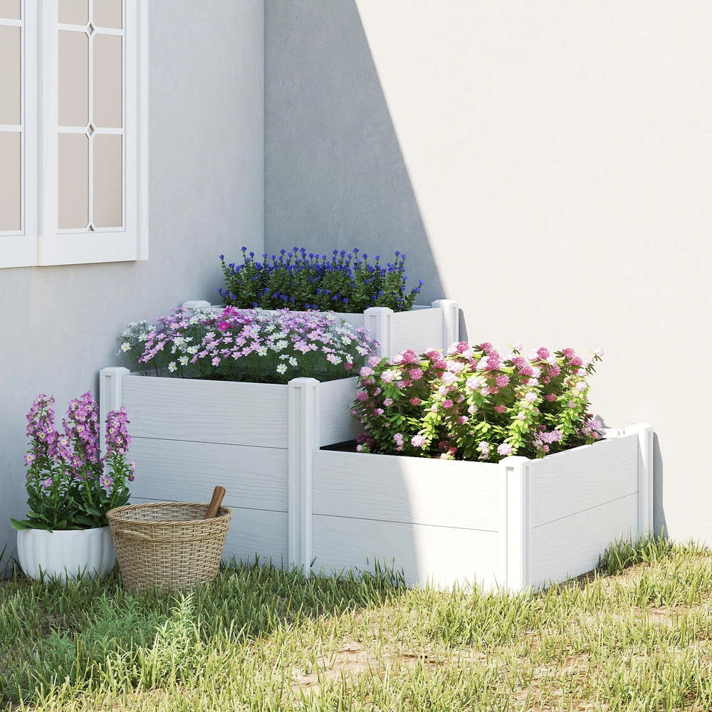 Aiuola Rialzata a 3 Livelli Fioriera Modulare da Giardino in Plastica per Orto ed Erbe Aromatiche Impilabile con Fondo Aperto per Fai da Te