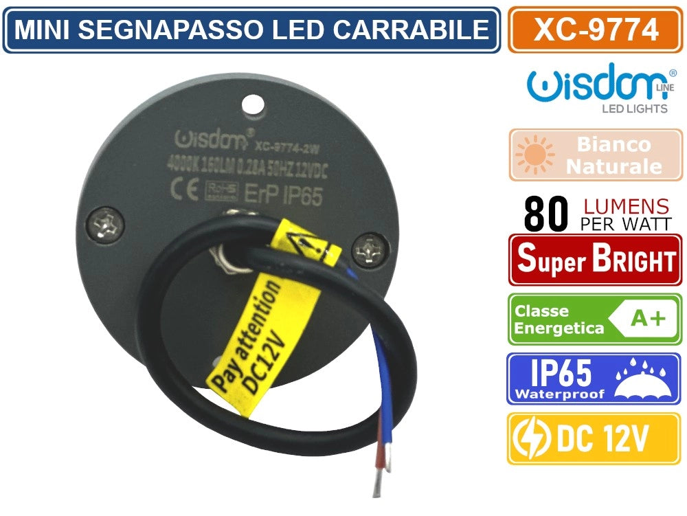 MINI SEGNAPASSO LED CALPESTABILE 2W SINGOLO FASCIO LUMINOSO IP65 DA ESTERNO GRIGIO BIANCO NATURALE