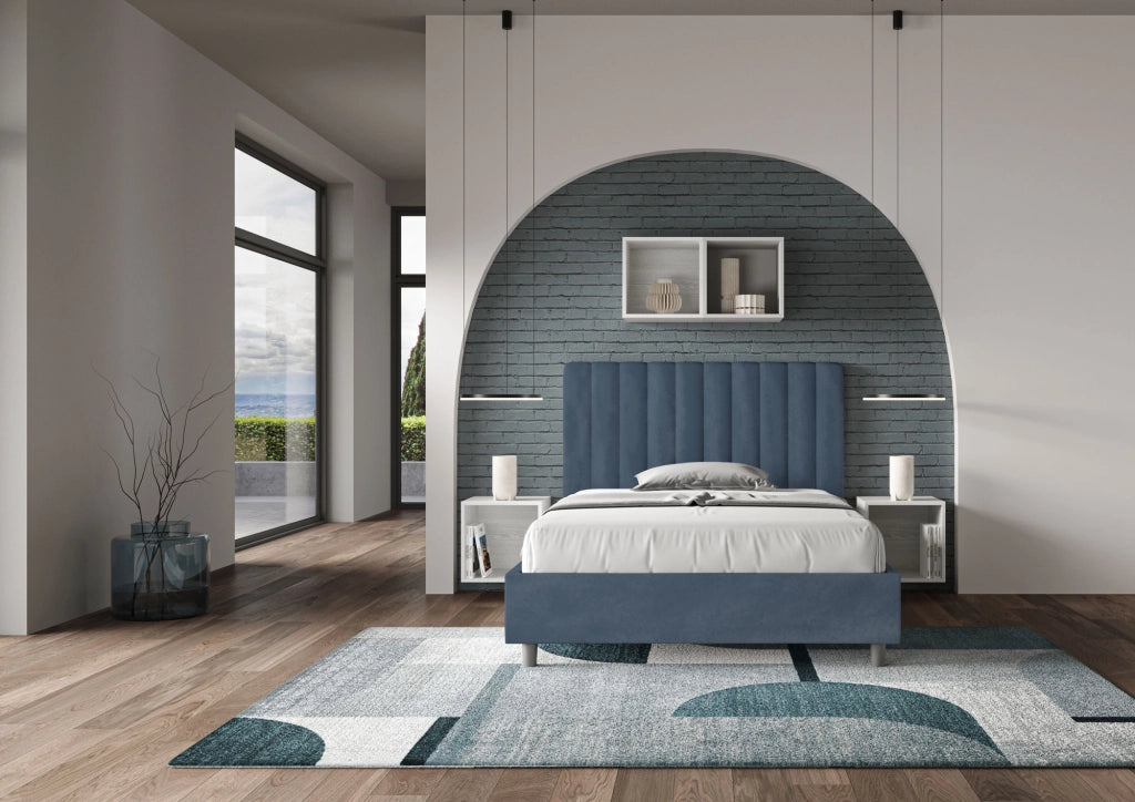 Letto una Piazza e Mezza Imbottito in Microfibra 130x210 Con Rete Agueda Blu