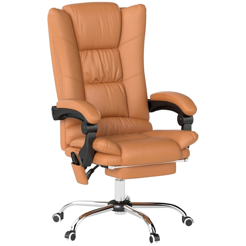 Sedia da Ufficio con Massaggio e Calore; Reclinabile a 135°; Regolabile in Altezza; in Similpelle; 64x70x110-118 cm; Marrone